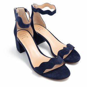 INC International Concepts Navy Leather Scalloped Heels- New! Sz 9